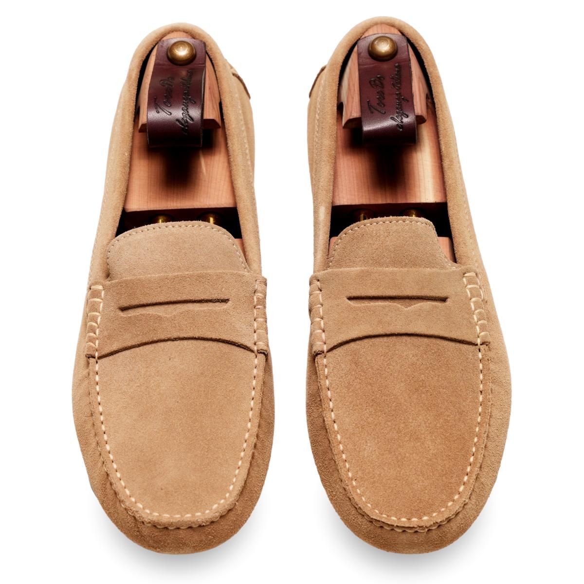 Mocassino Gommini beige in pelle scamosciata| Mocassino Artigianale Italiana | TeredoScarpa Mocassino GOMMINI beige in pelle di vitello scamosciata