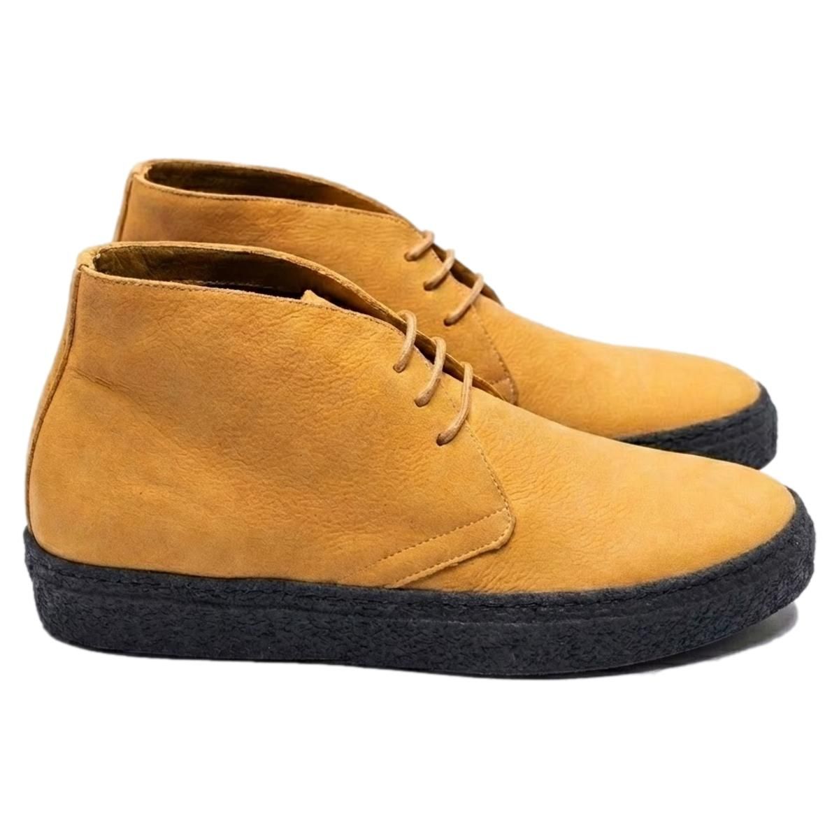 Polacchino ocra in pelle NABUK | Sneakers Artigianale Italiana | TeredoScarpa polacchino BUCH ocra in pelle di vitello nabuk